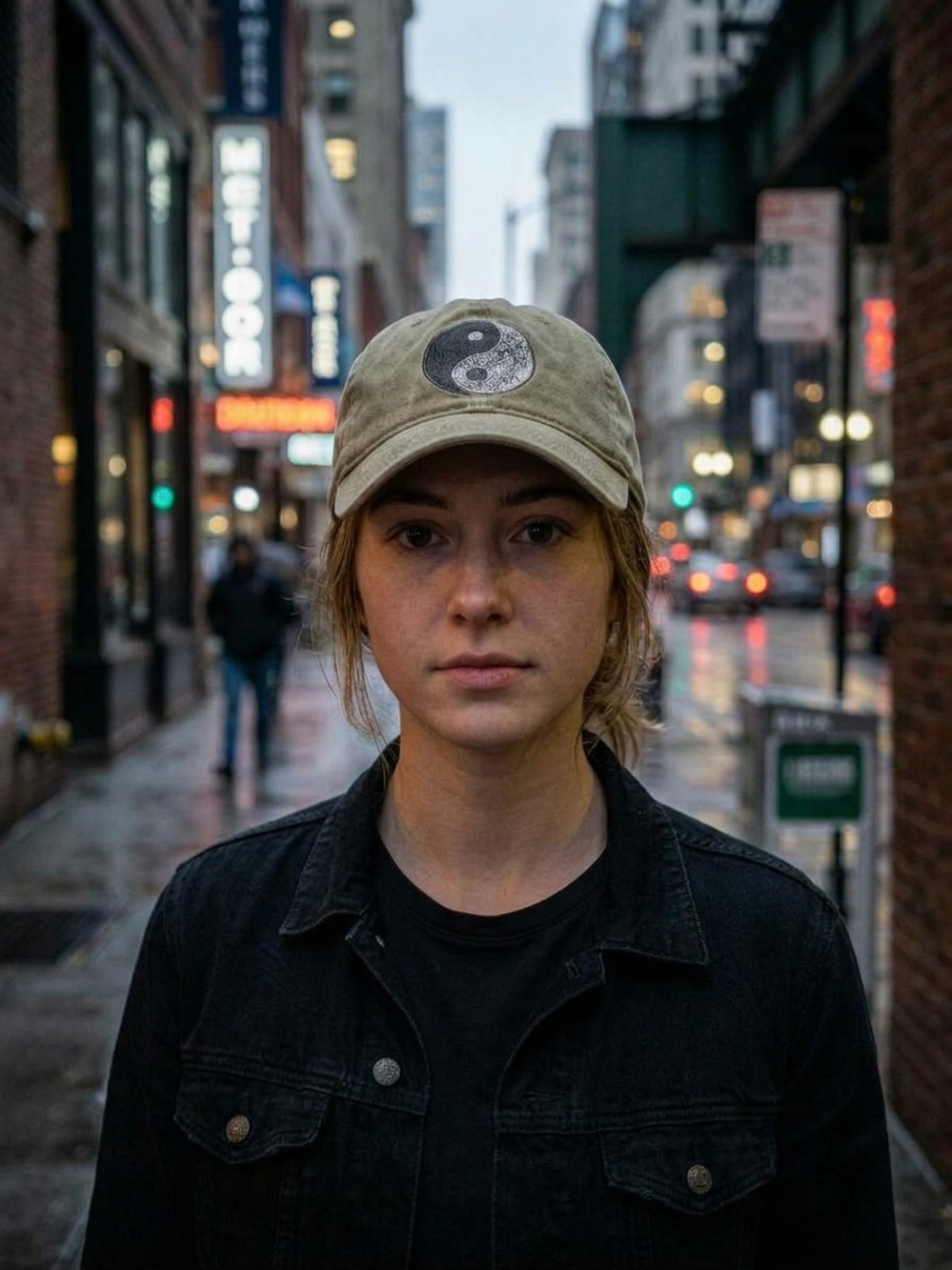 Vintage Washed Khaki Yin Yang Graphic Baseball Cap Dad Hat Distressed - Unisex
